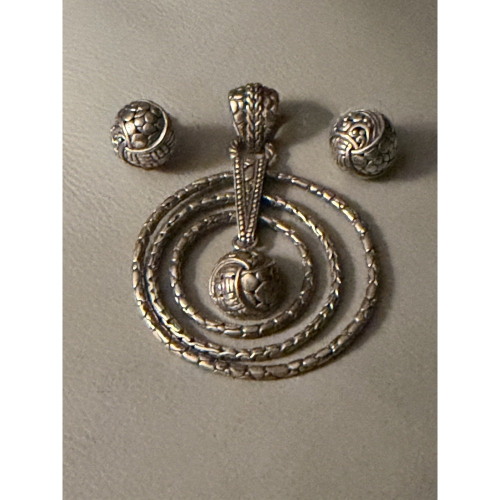 Sarda Artisan of Bali 925 Silver Set Pendant &Earrings Filigree Ball And Pebbled